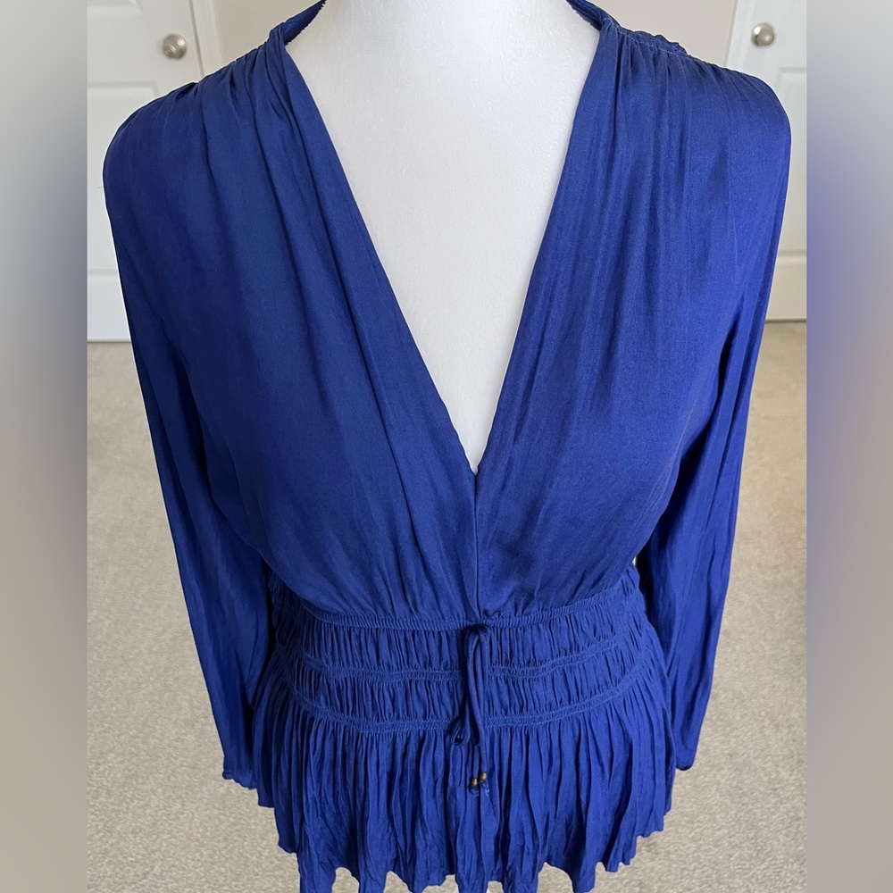 NWOT White House Black Market Long Sleeve Deep Purple Ruched V Neck Top Size S - Picture 2 of 11